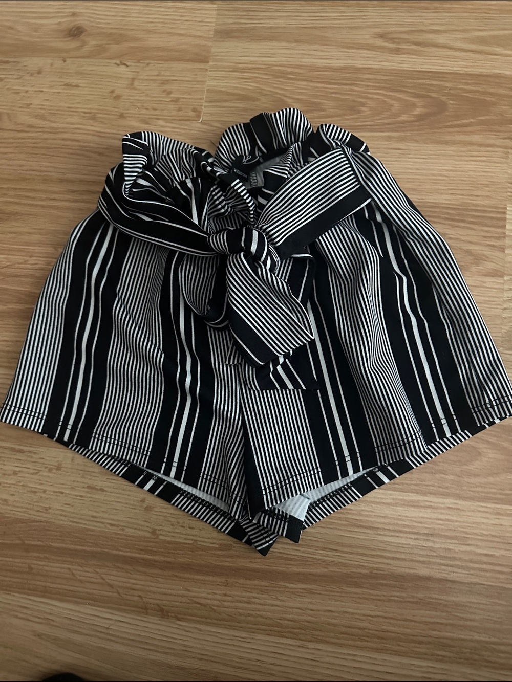 Windsor Black & White Striped High-Waist Tie-Front Shorts